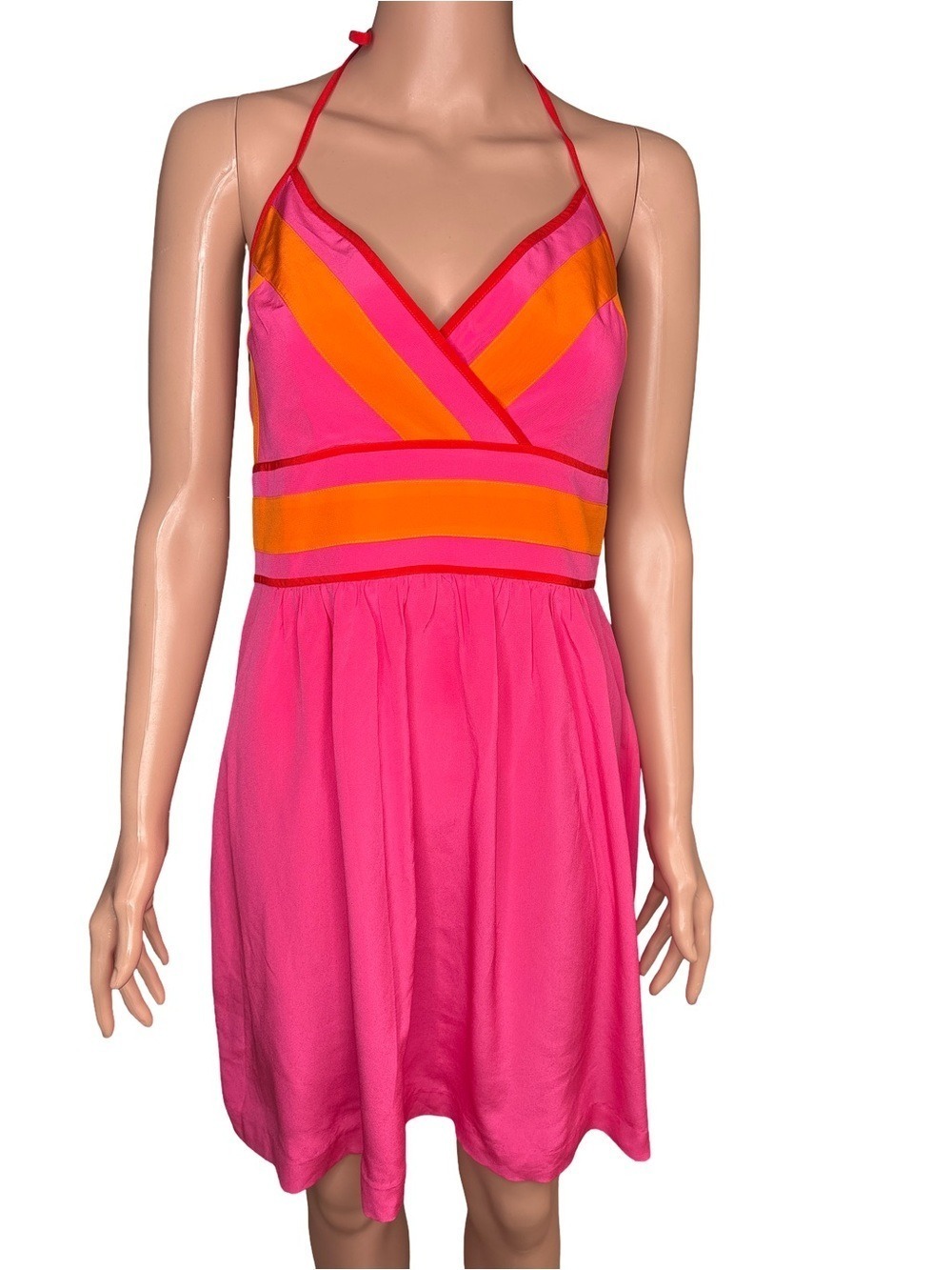 Trina Turk Hot Pink Silk Halter Mini Dress Size 12 - Picture 2 of 9